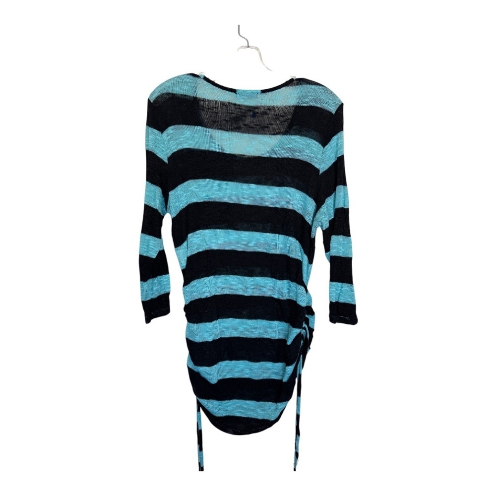 Warehouse One Sweater Womens XL Blue Black Striped Cinched Sides Lightweight - Picture 6 of 7